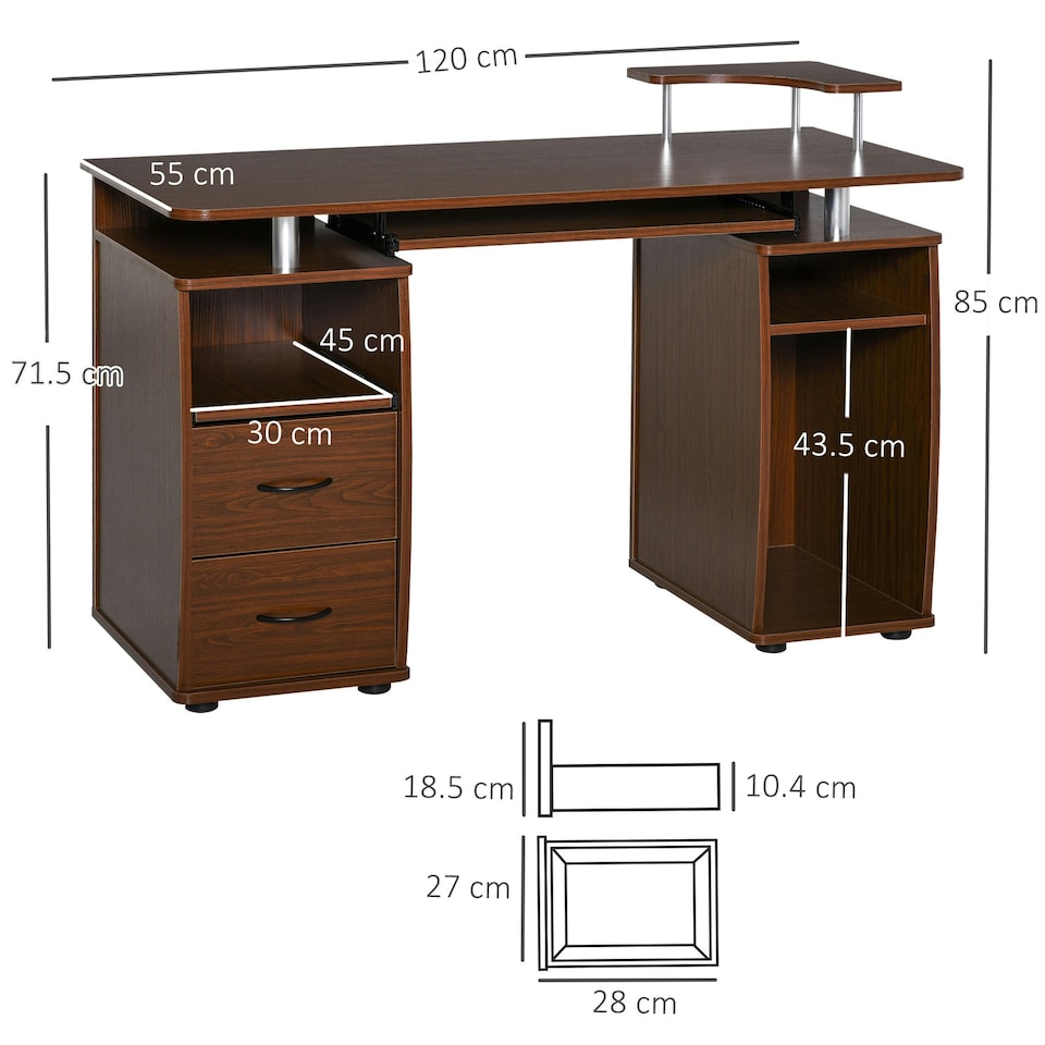 image 1 of HOMCOM Computer Desk Table Workstation with Keyboard Tray, Brown