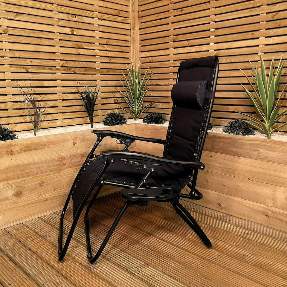 image 1 of Set of 2 Luxury Padded Multi Position Zero Gravity Garden Relaxer Chair Lounger in All Black