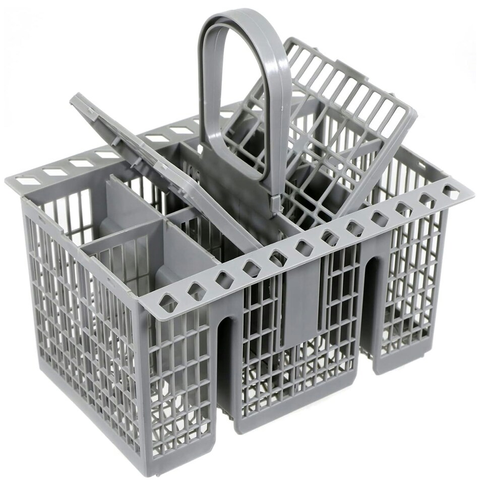image 1 of SPARES2GO Cutlery Cage Basket compatible with Kenwood Dishwasher (Grey, Removable Handle, 225mm)
