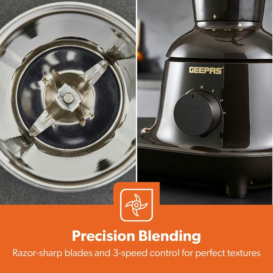 image 1 of GEEPAS 750W 3-in-1 Mixer Grinder | Stainless Steel Jars, Blades, Black