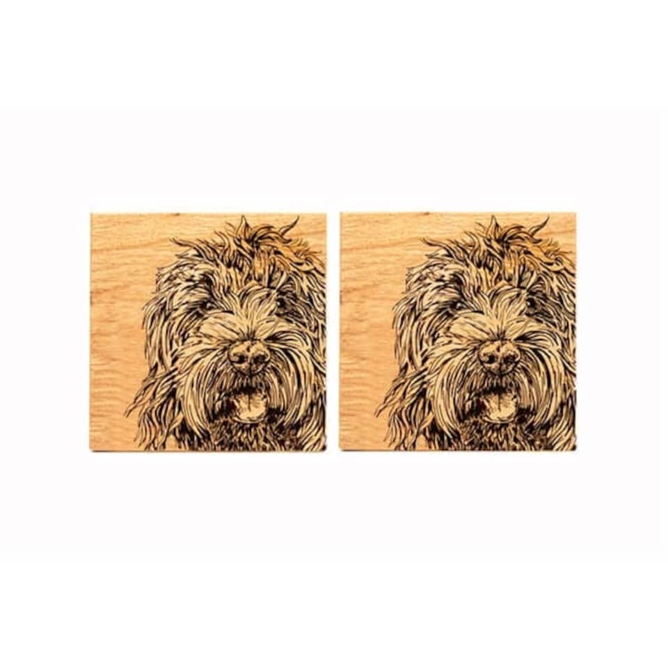 image 1 of The Just Slate Company Set of 2 Cockapoo Oak Coasters