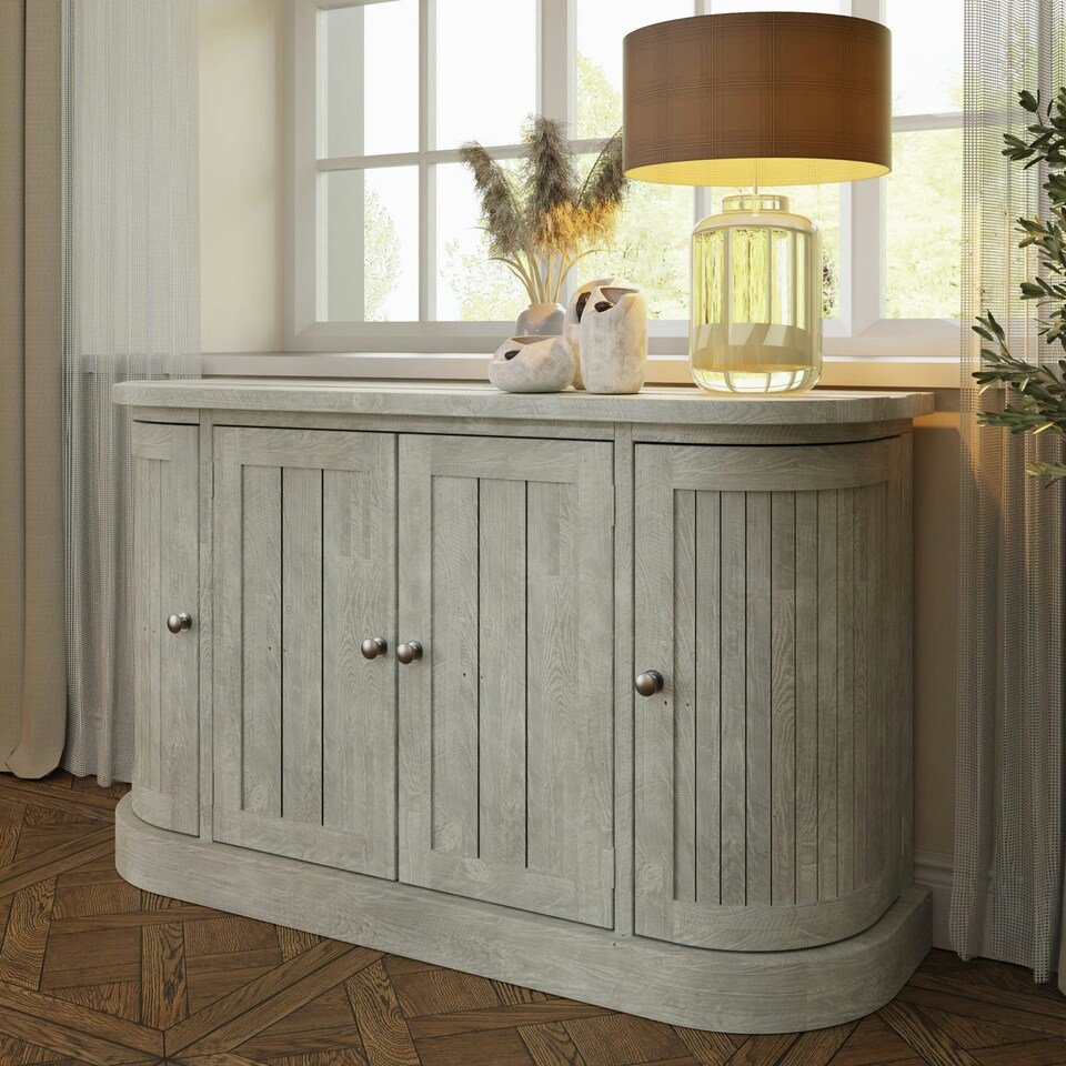 image 1 of Bowood 4 Door Large Sideboard Solid Reclaimed Limewashed Pine Green