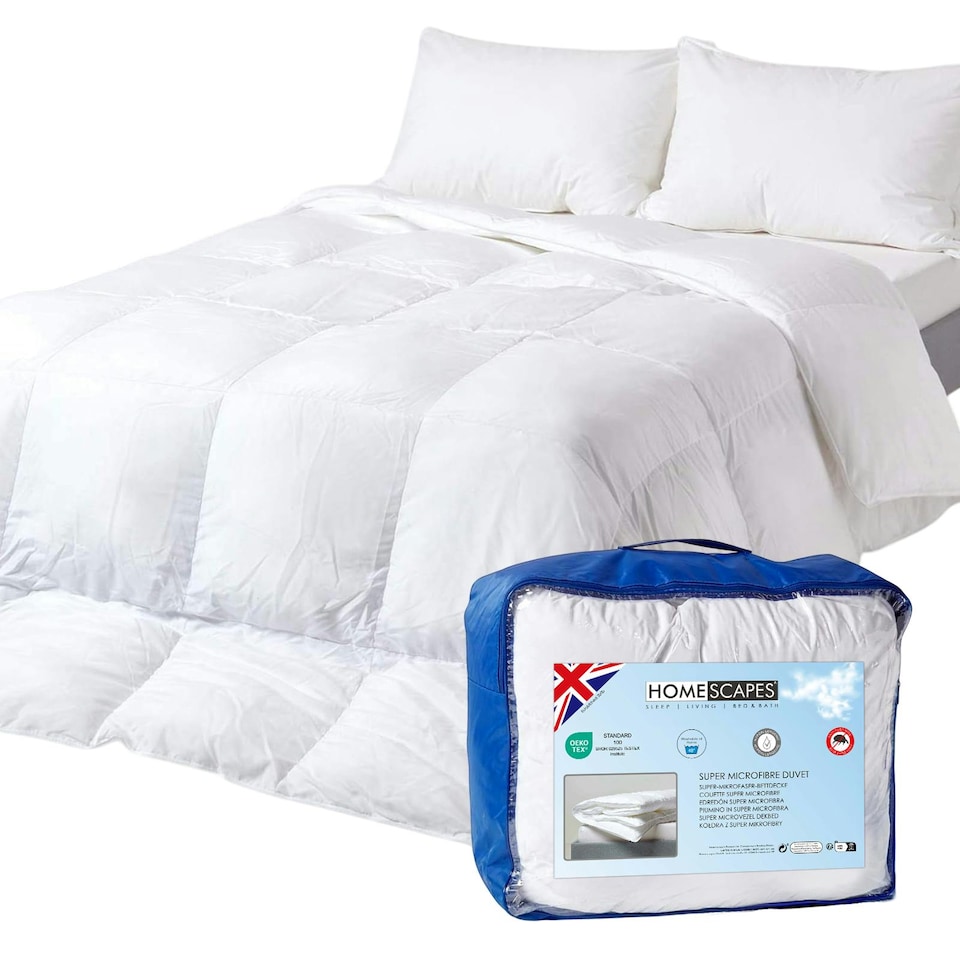 image 1 of Homescapes 4.5 Tog Duvet Luxury Super Microfibre for Summer Lightweight Hypoallergenic, Super King | White | Super King