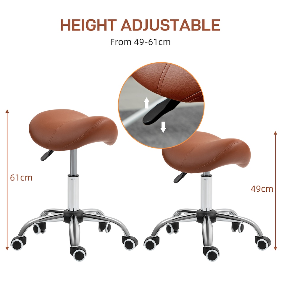 image 1 of HOMCOM Cosmetic Stool 360 Rotate Height Adjustable Salon Massage Spa Chair Hydraulic Rolling Faux Leather Saddle Stool Mobility, Brown
