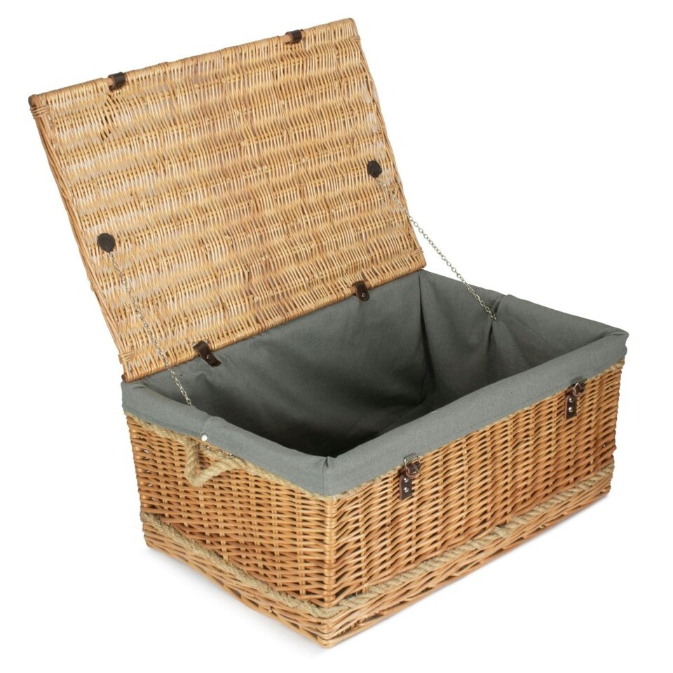 image 1 of 72cm Rope Handled Cotton Lined Wicker Trunk Blue | Blue | One Size