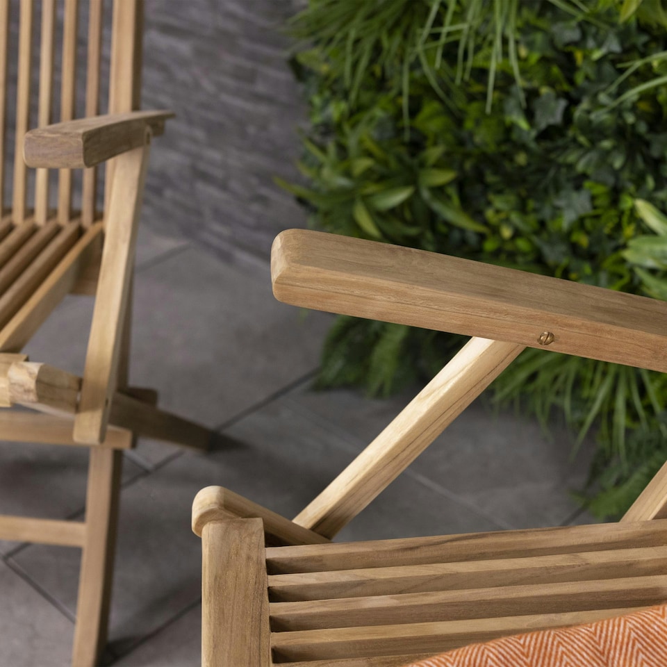 image 1 of Charles Bentley Pair of Solid Wooden Teak Garden Outdoor Folding Arm Chairs