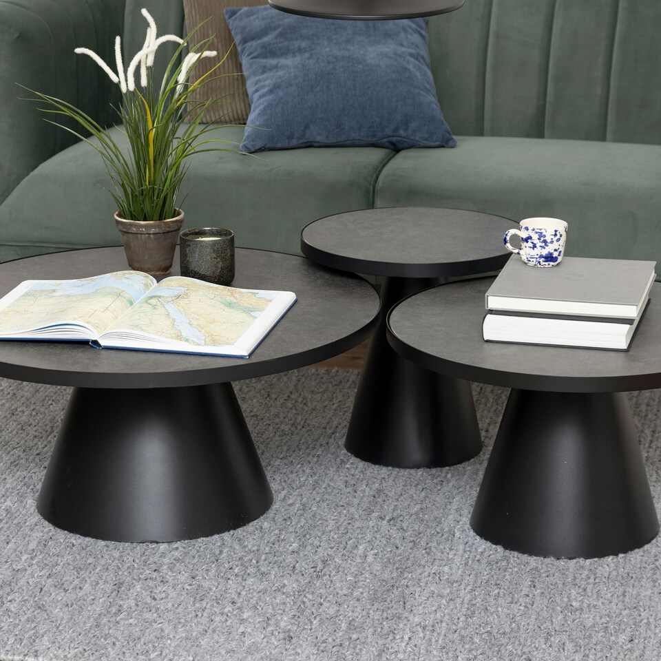 image 1 of Soli Round Ceramic Coffee Table in Black 65.7x40cm