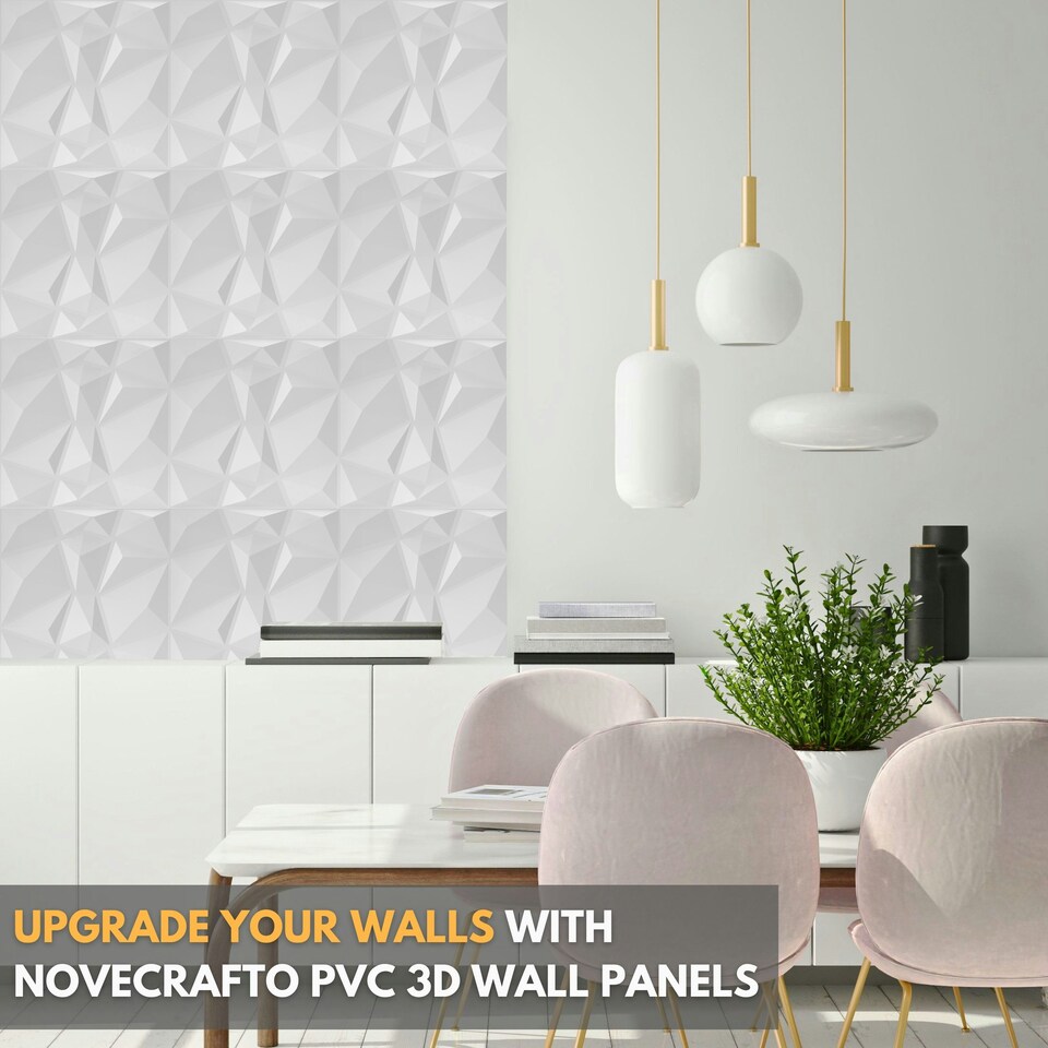 image 1 of NOVECRAFTO Geometric Diamond 3D Wall Panels – 6 Sheets Covering 1.5 sqm (16.15 sqft) – Matte PVC Cladding Panels 50x50cm Diamond Design | Black