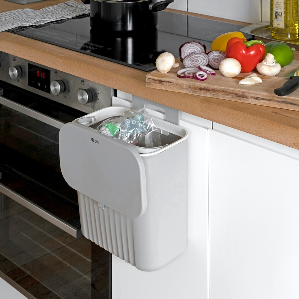 image 1 of Dihl Grey 9L Hanging Trash Bin with Lid Grey