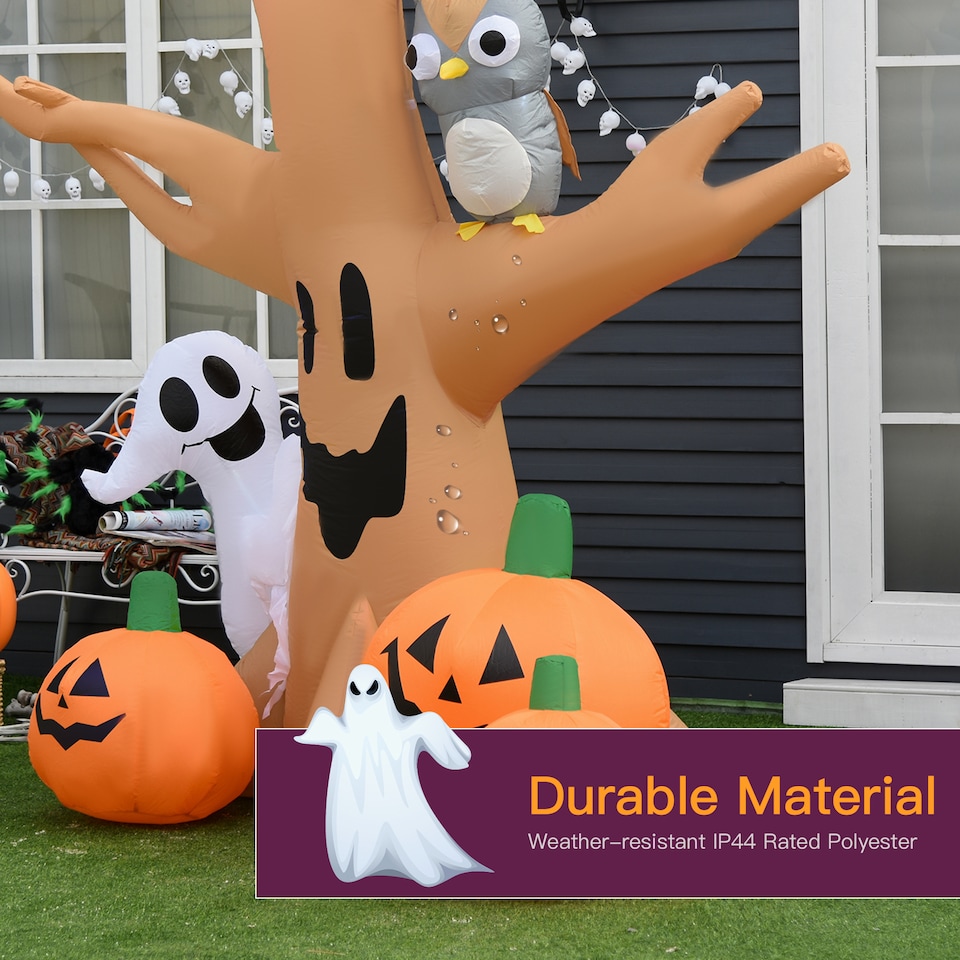 image 1 of HOMCOM 240cm Large Halloween Scary Lighting Inflatable Tree Ghost 3 Pumpkins Owl 4 LED Indoor Outdoor Holiday Decoration
