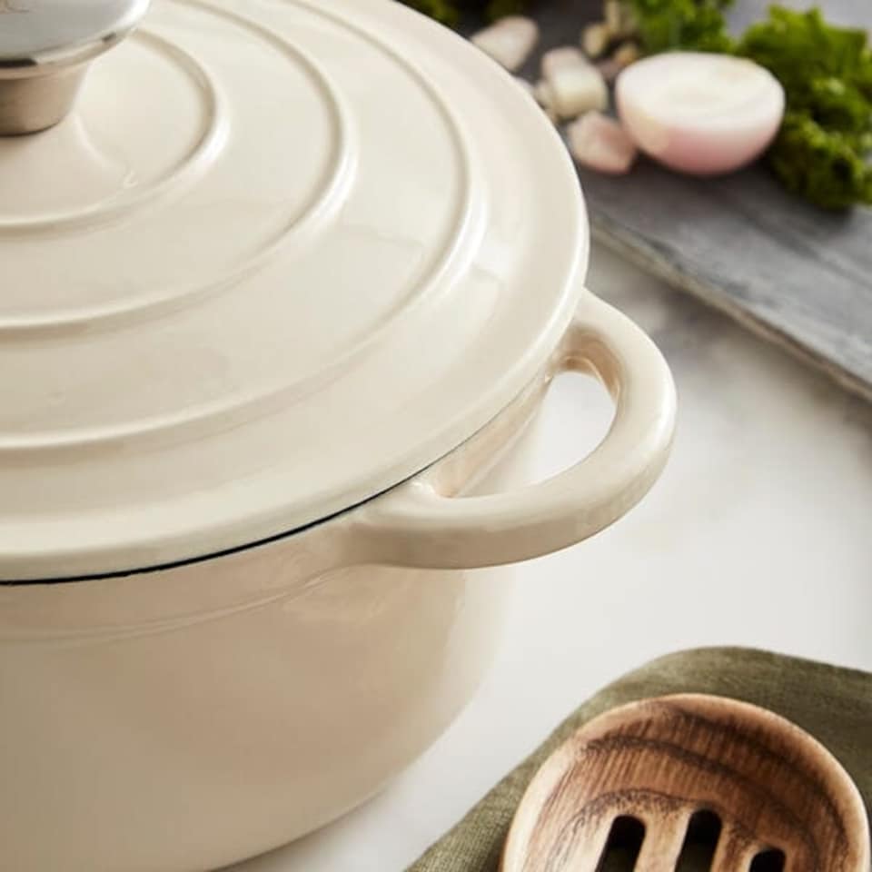 image 1 of Barbary & Oak 20cm Round Casserole Cast Iron Camembert Cream