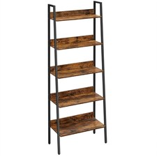 5-Tier Vertical Ladder Shelf Bookcase, Compact Industrial Storage Rack, Rustic Brown and Ink Black