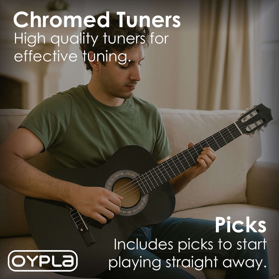 image 1 of Black 34 Inch Half Size 6 String Classical Acoustic Guitar | Black