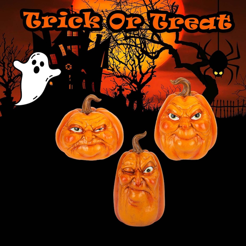 image 1 of vfm-estore Halloween Grumpkins Decorations Grumpy Pumpkins 3-Pack