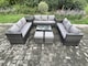 image 2 of Fimous Outdoor Lounge Sofa Set Wicker PE Rattan Garden Furniture Set with Oblong Coffee Table Side Table 2 Small Footstools Dark Grey Mixed