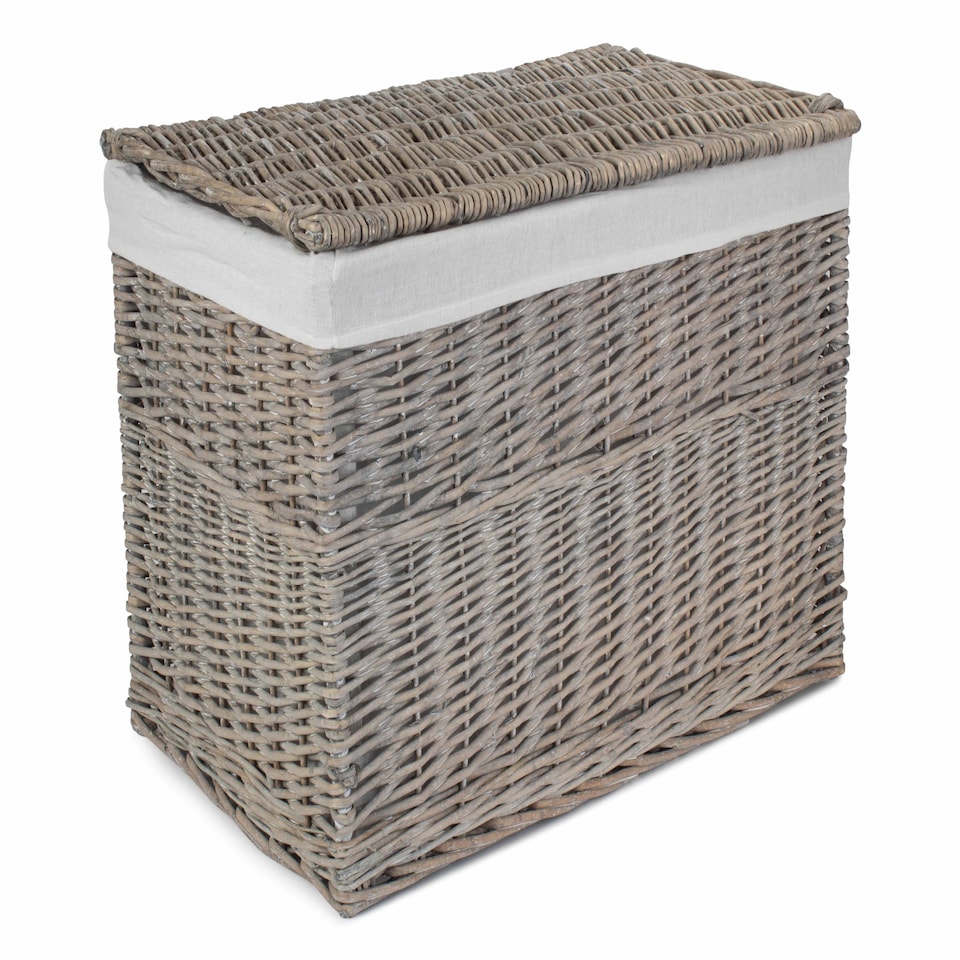 image 1 of 72cm Grey Wash Finish Storage Wicker Hamper Basket | Grey | Grey | L