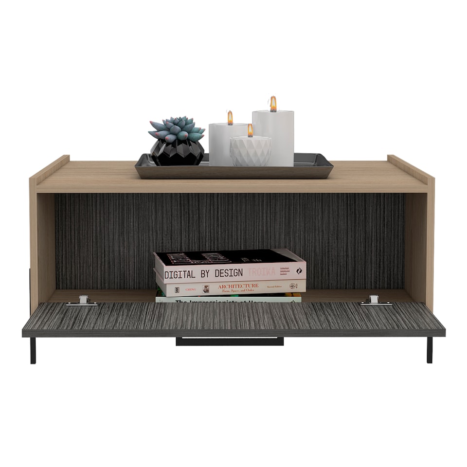 image 1 of Harvard Storage Coffee Table With Drawer - Washed Oak and Carbon Grey Oak Effect Top with Metal Hardware | Brown | Washed Oak & Carbon Grey | One Size | 1