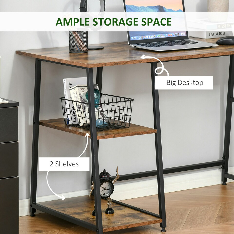 image 1 of HOMCOM Writing Desk Working Station Home Office Table with 2 Shelves Steel Frame
