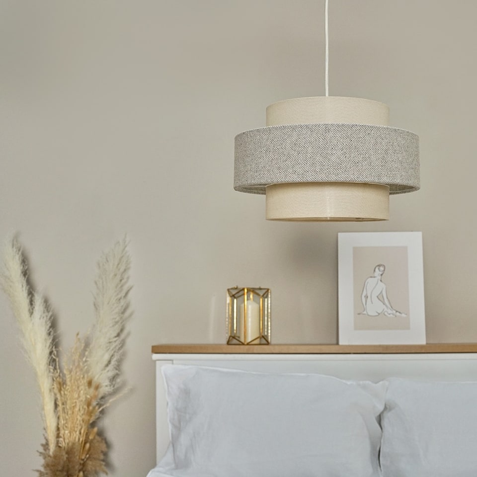 image 1 of ValueLights Pair Weaver Cream & Grey Herringbone Pendant Shade | Grey
