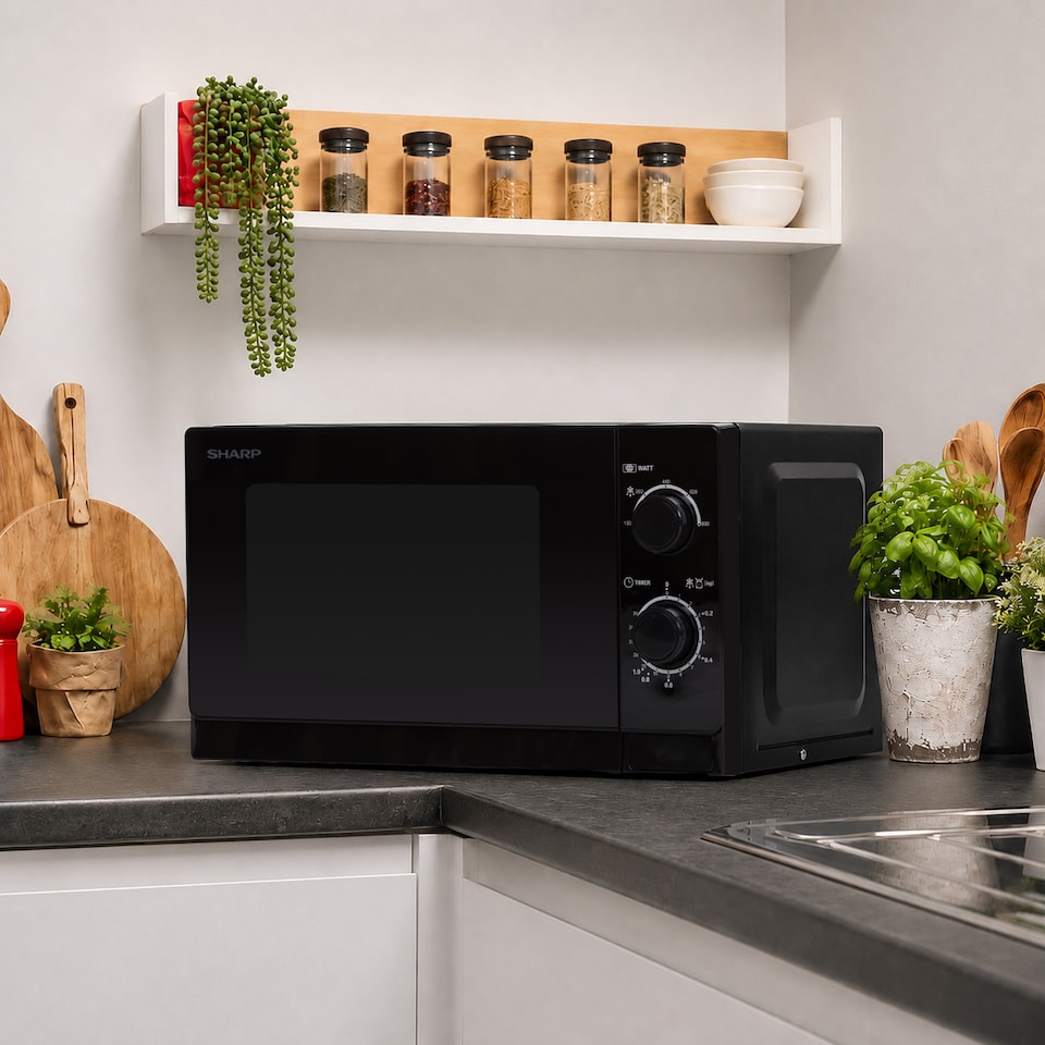 image 1 of Sharp 20L Black 800W Manual Microwave with Defrost & 5 Power Levels