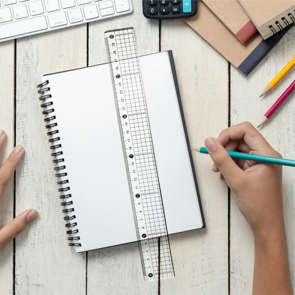 image 1 of Pack of 6 30cm Acrylic Cutting, Ruler with Steel Edge - Clear Transparent Crafts