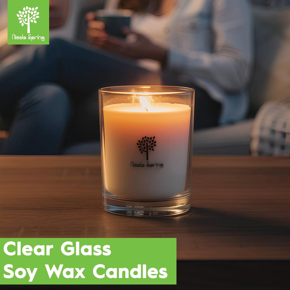 image 1 of Nicola Spring 400g Soy Wax Scented Candle - 45 Hour Burn Time Relaxation Aromatherapy Gift Ready Jar Candle | Clear | Vanilla Sands | 3