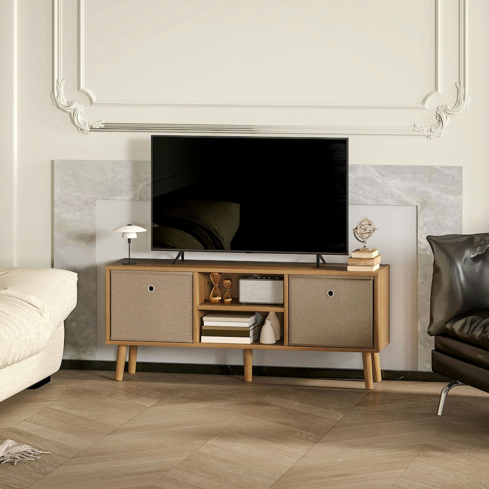 image 1 of HOMCOM Modern TV Cabinet Stand w/ Shelves & Drawers, Bedroom Brown