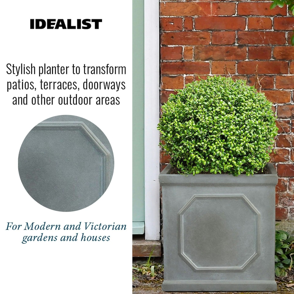 image 1 of Faux Lead Chelsea Box Square Grey Light Stone Garden Planter W45 H45 L45 cm, 91 ltrs Cap.