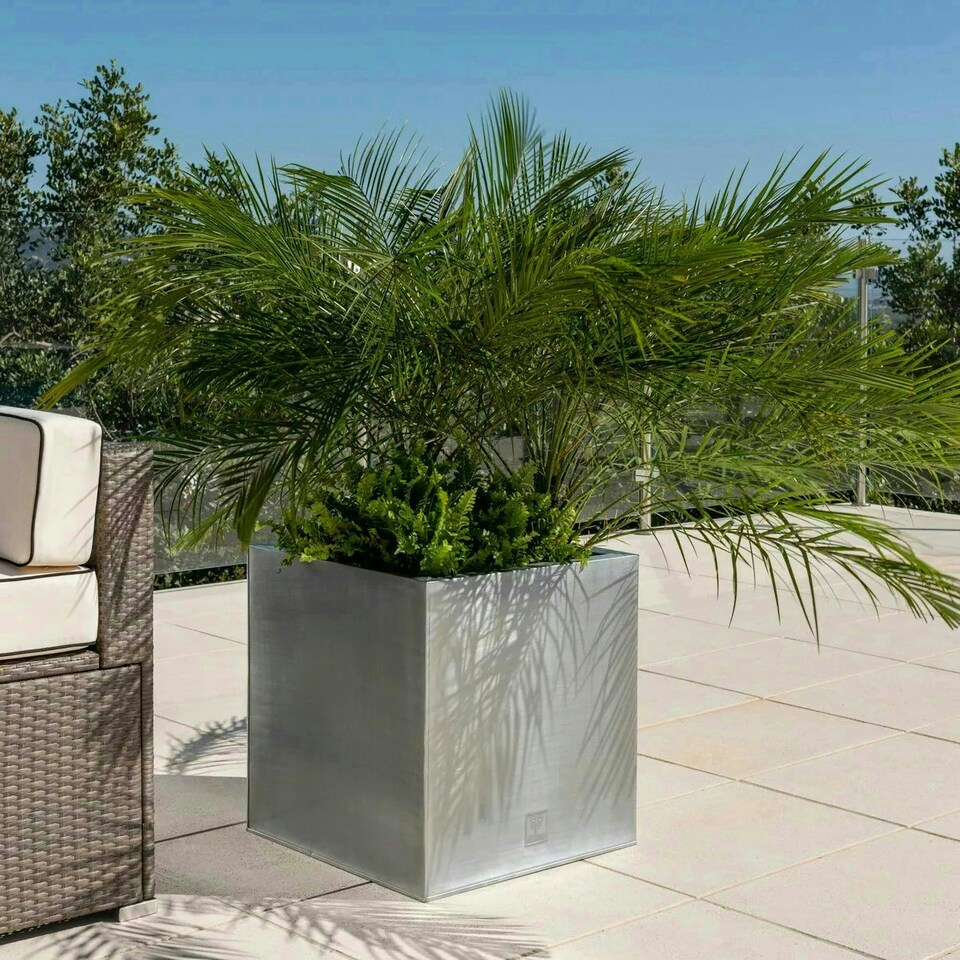 image 1 of Primrose Zinc Galvanised Silver Cube Planter Pot 60cm