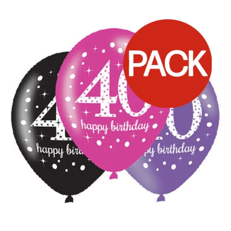 Amscan Latex 40th Birthday Balloon (Pack of 6) - Pink/Purple/Black - One Size