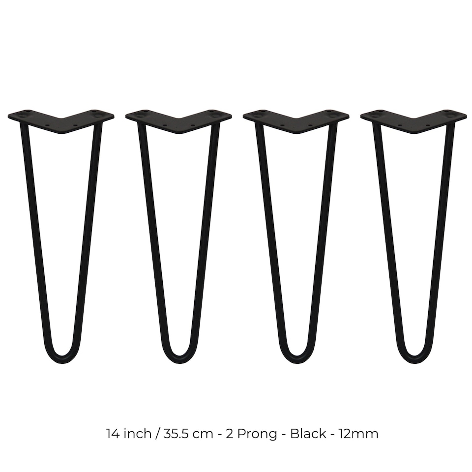 image 1 of 4 x 14" Hairpin Legs - 2 Prong - 12mm - Black