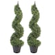 image 1 of Pair of 90cm (3ft) Tall Artificial Boxwood Tower Trees Topiary Spiral Metal Top | Green | 3ft
