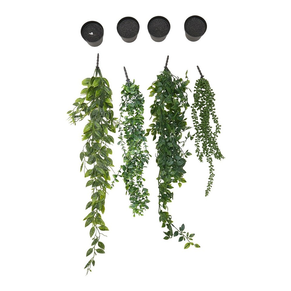 image 1 of Living and Home Set of 4 Artificial Hanging Plants with Pots