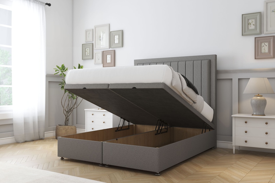 image 1 of Sloomy Pemberton Pewter Dumfries Ottoman Bed With Mattress With 26" Strutted Headboard 4'6 Double