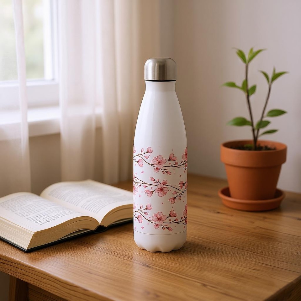 image 1 of Cherry Blossom Reusable Metal Water Bottle