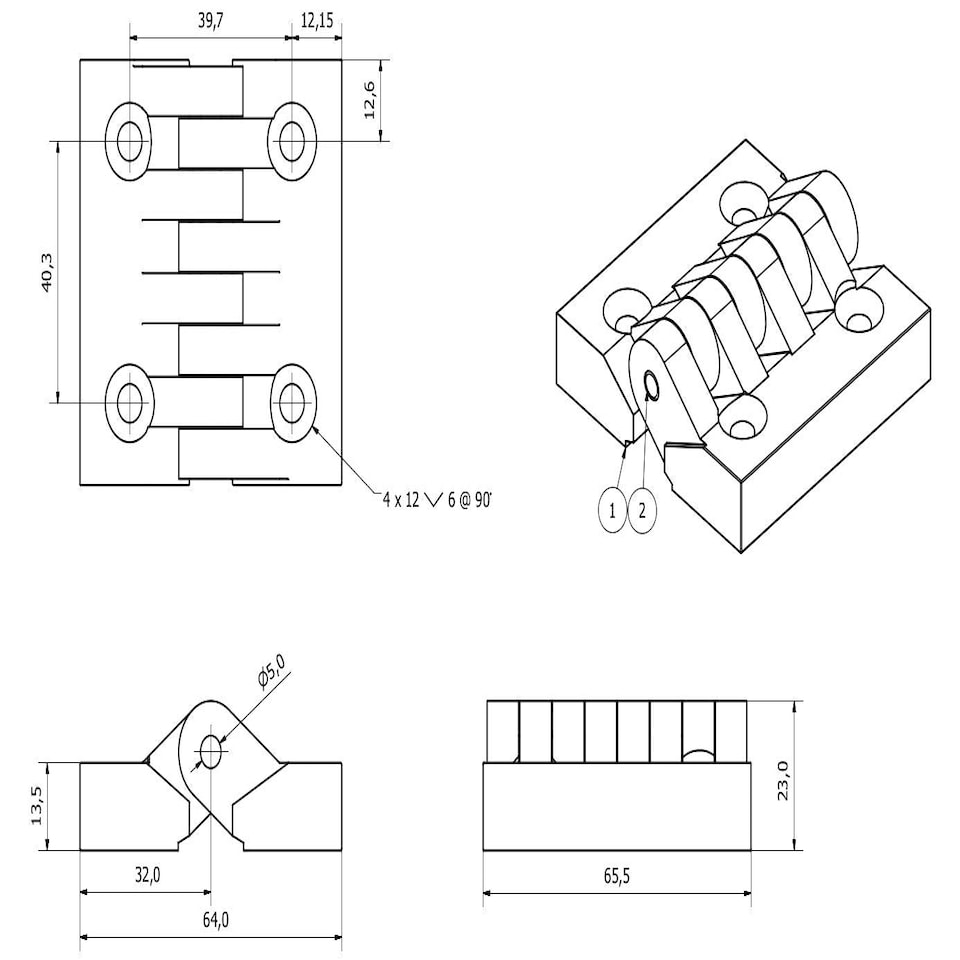 image 1 of Industrial Polyamide Plastic Hinge 64x65mm Door Hatch Locker Italian Made 2PK Black