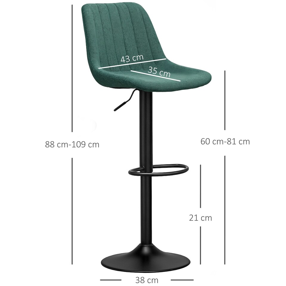 image 1 of HOMCOM Bar Stools Set of 2 Adjustable Swivel Bar Chairs with Backrest Green