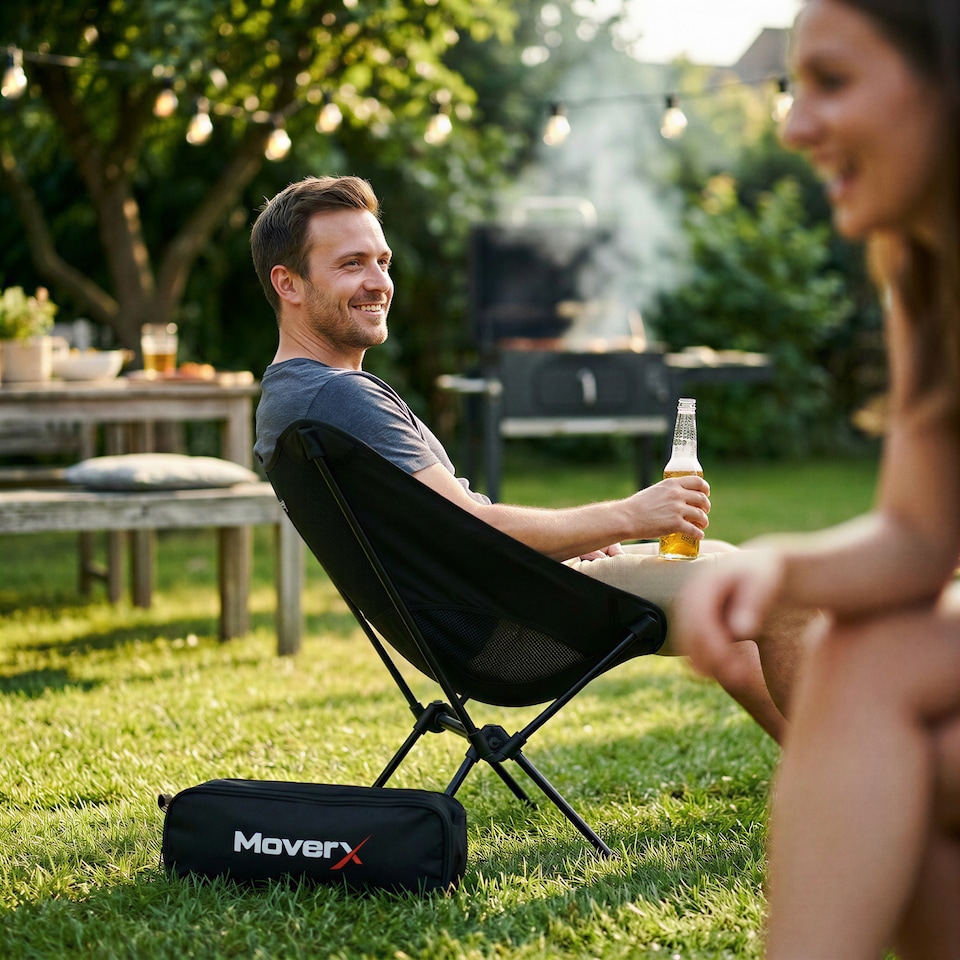 image 1 of MoverX Ultra Lightweight Low Camping Chair - Capacity 150kg, Black