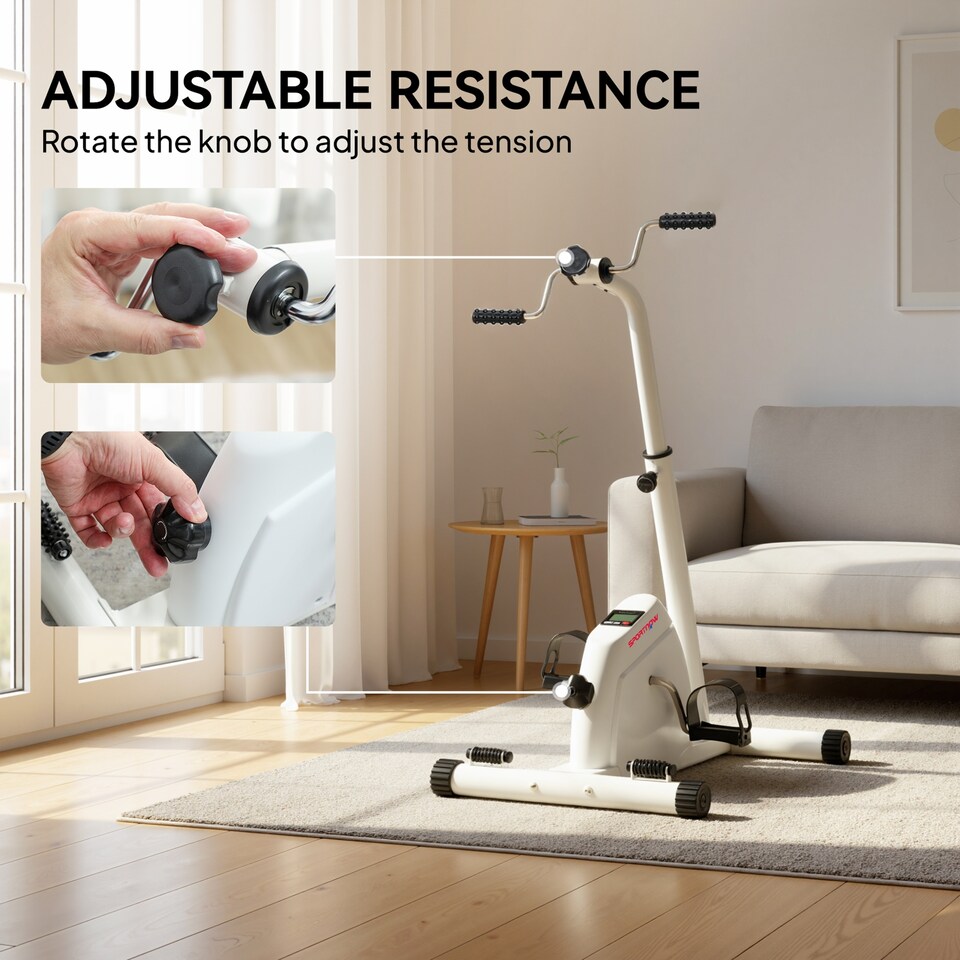 image 1 of SPORTNOW Seated Pedal Exerciser with Dual Massage and LCD Display, White | White