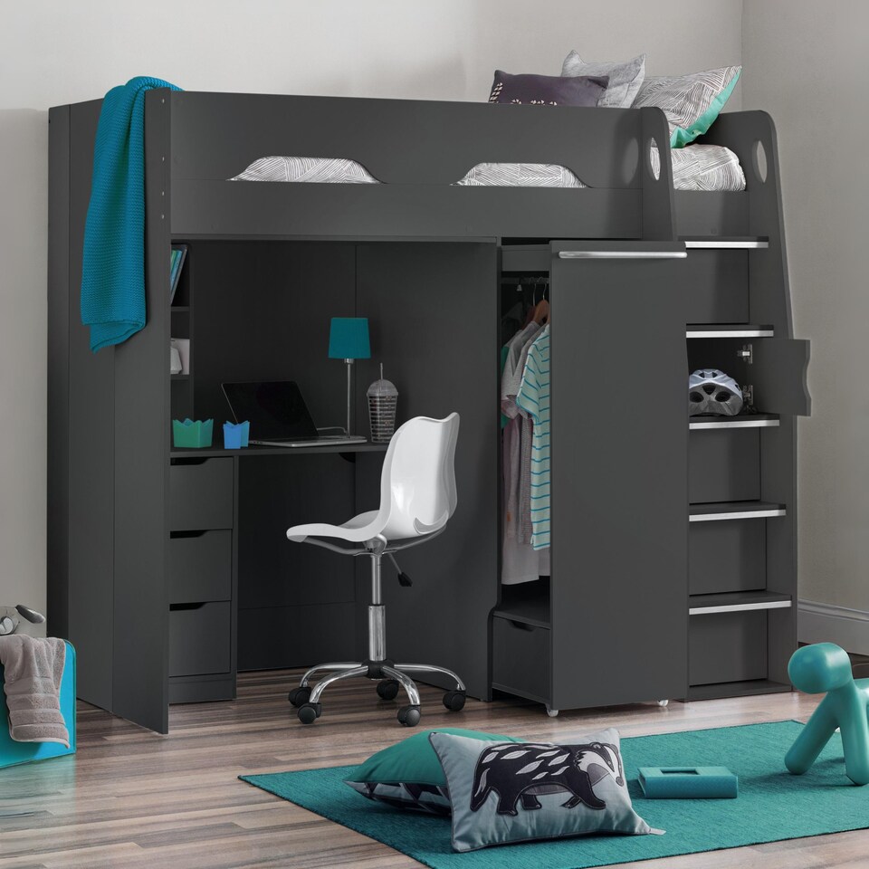 image 1 of Pegasus 90cm Single Anthracite Black Highsleeper Loft Bed with Desk