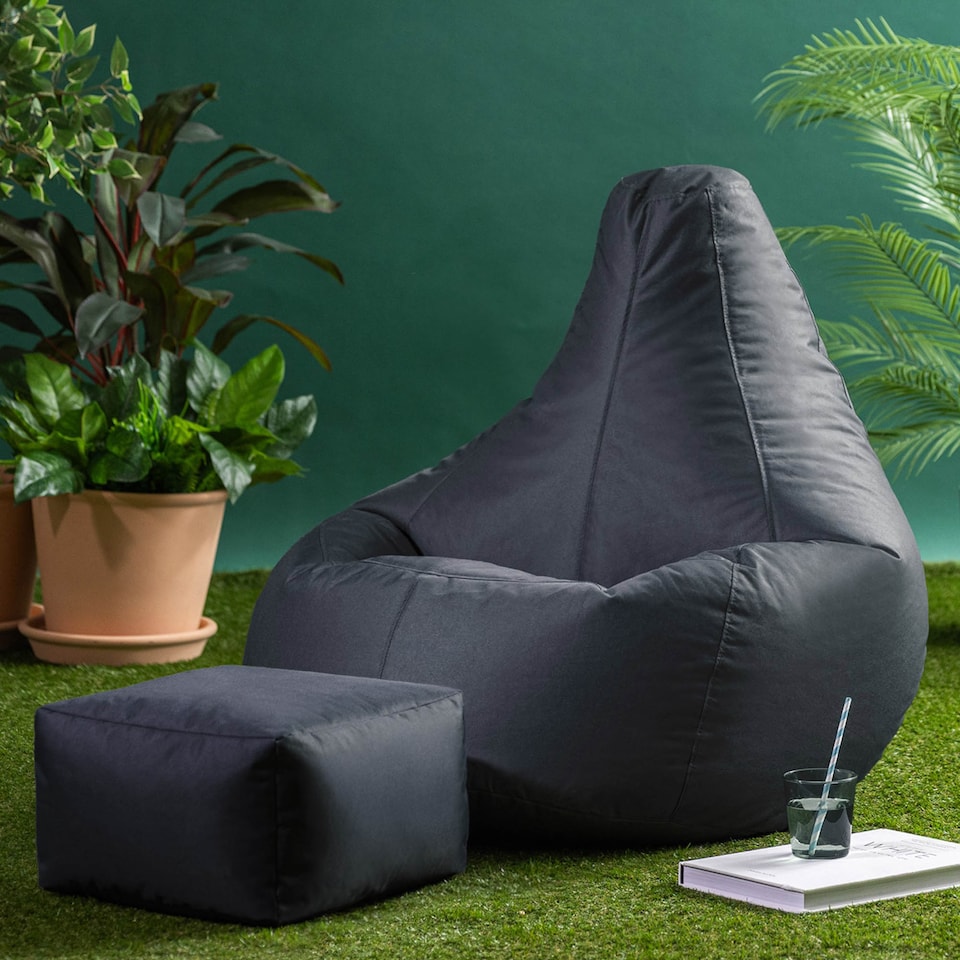 image 1 of Icon Dalton Adults High Back Indoor Outdoor Bean Bag Chair & Footstool Pouffe, Charcoal Grey
