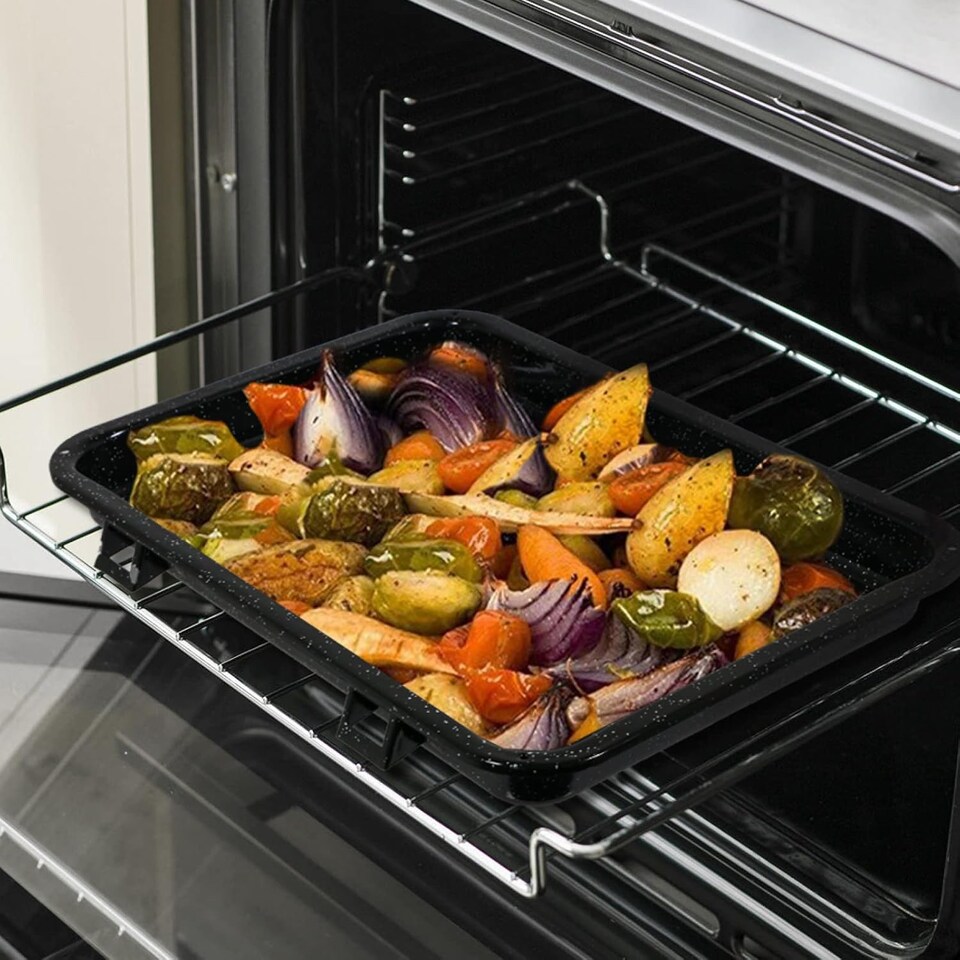 image 1 of SPARES2GO Universal Large Non-Stick Oven Grill Pan Rack with Dual Detachable Handles 420mm x 300mm