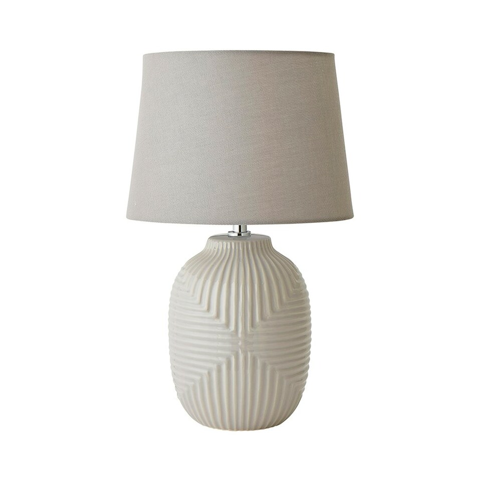 image 1 of ValueLights Harrison Tapered Shade Grey Geo Ribbed Pattern Gloss Medium Table Lamp with Bulb Grey
