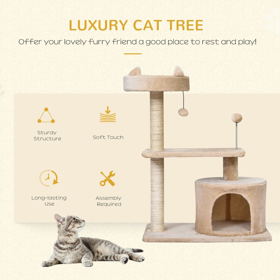 image 1 of PawHut 81cm Cat Tree Climbing Tower for Indoor with Scratching Post Beige