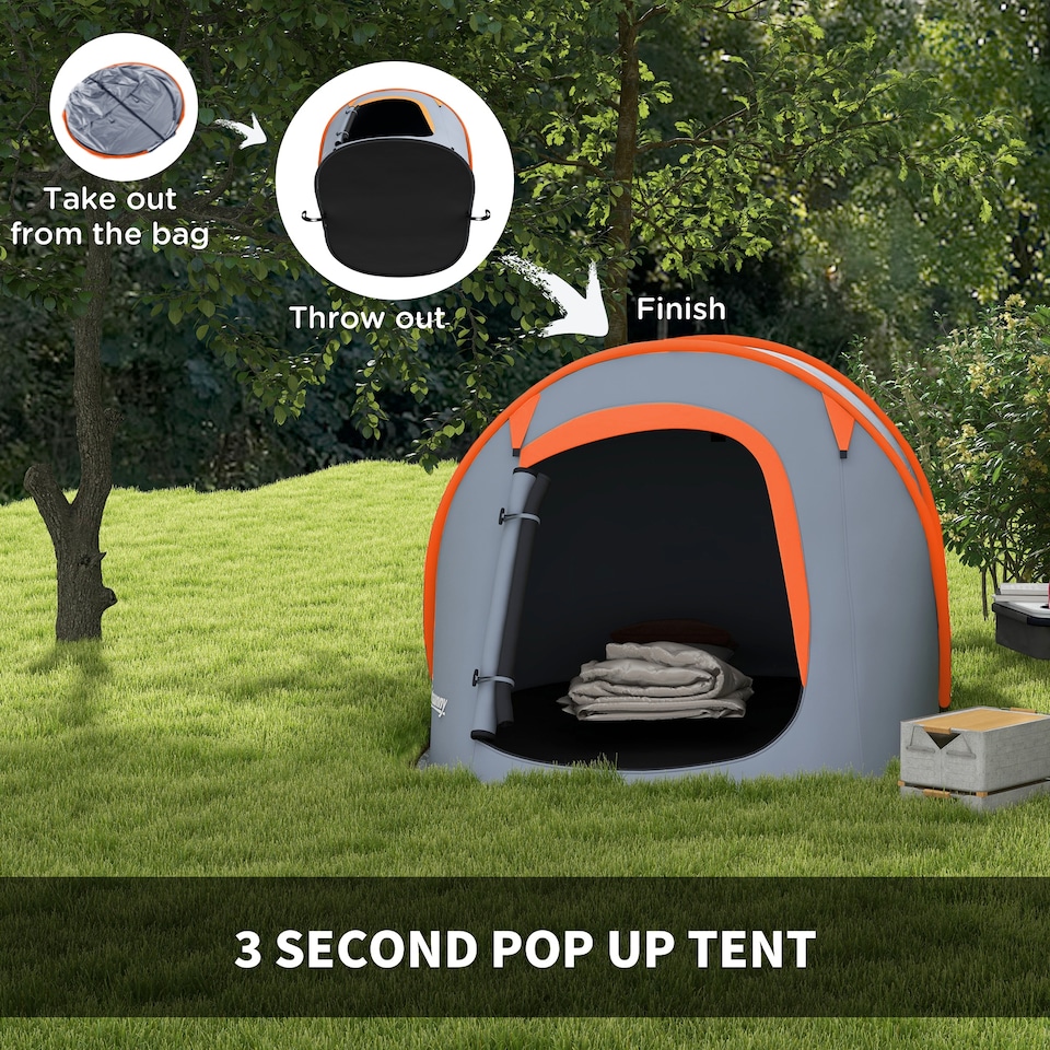 image 1 of Outsunny Pop up Camping Tent for 2 Man, 2000mm Waterproof with Carry Bag, Grey | Orange | Grey and Orange