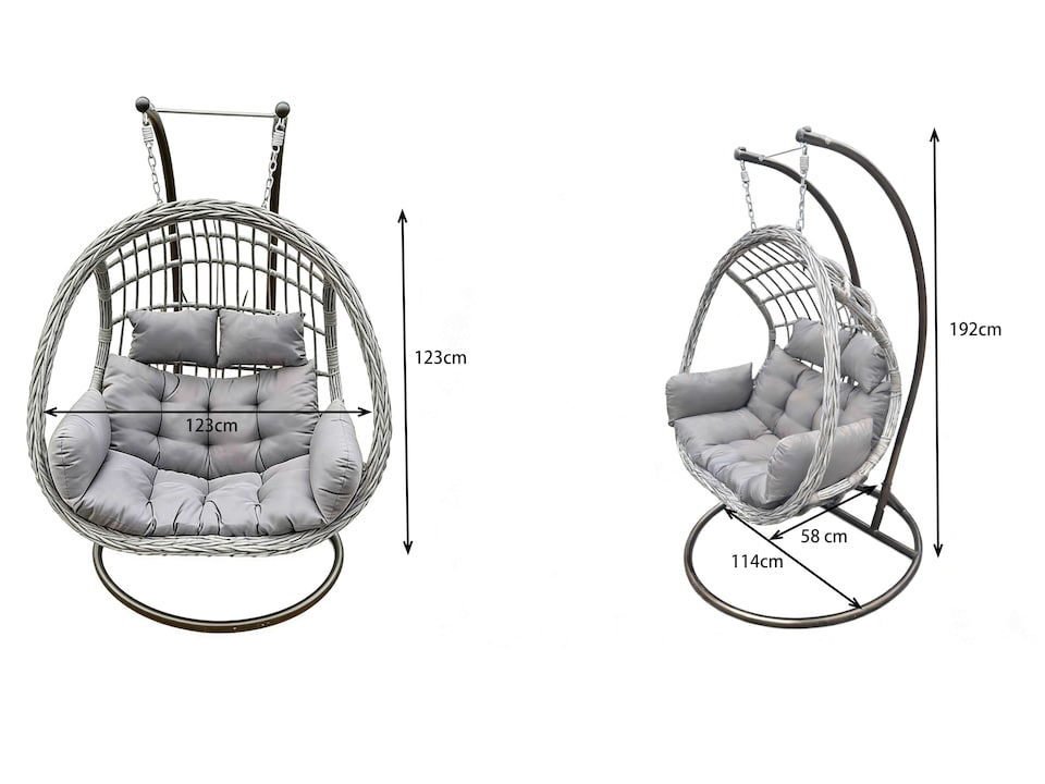 image 1 of Fimous Rattan Hammock Garden Two Seater Hanging Egg Chair Indoor Outdoor Patio Furniture with Grey Cushion