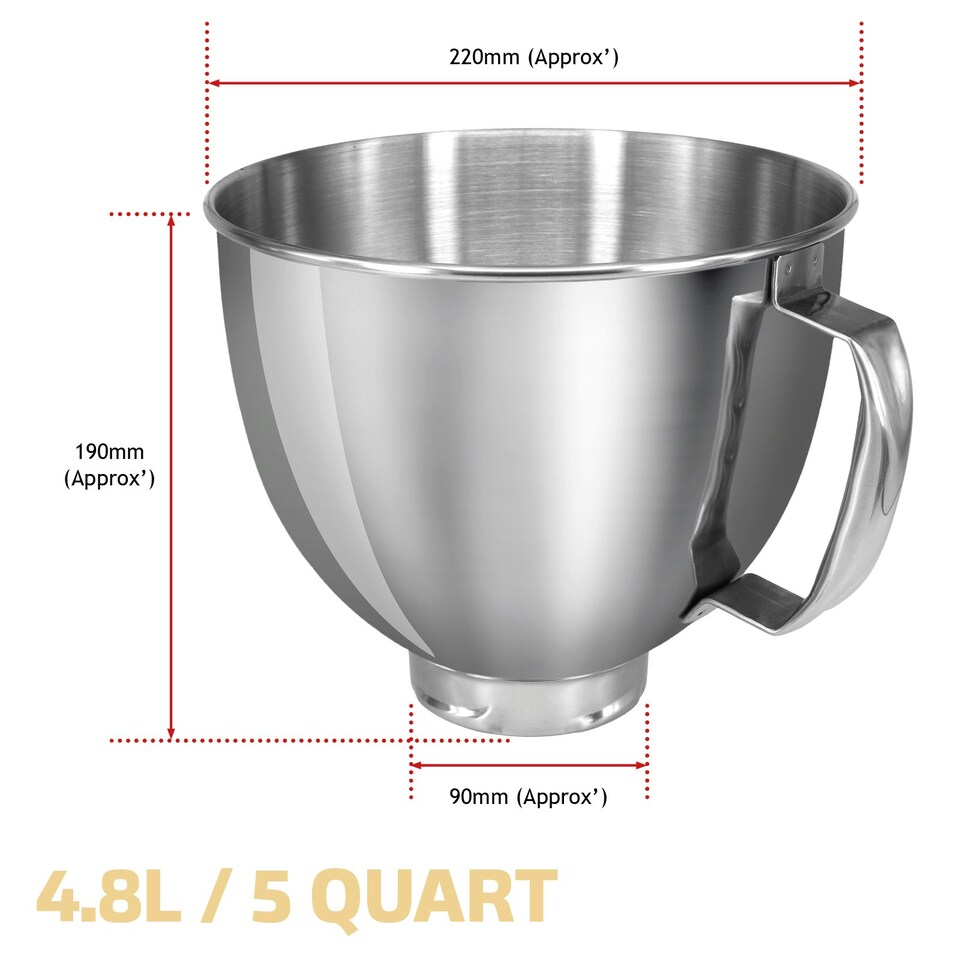 image 1 of SPARES2GO Bowl for KITCHENAID Mixer 4.8L K5THSBP Stainless Steel Tilt-Head K45SS KSM1 KSM9