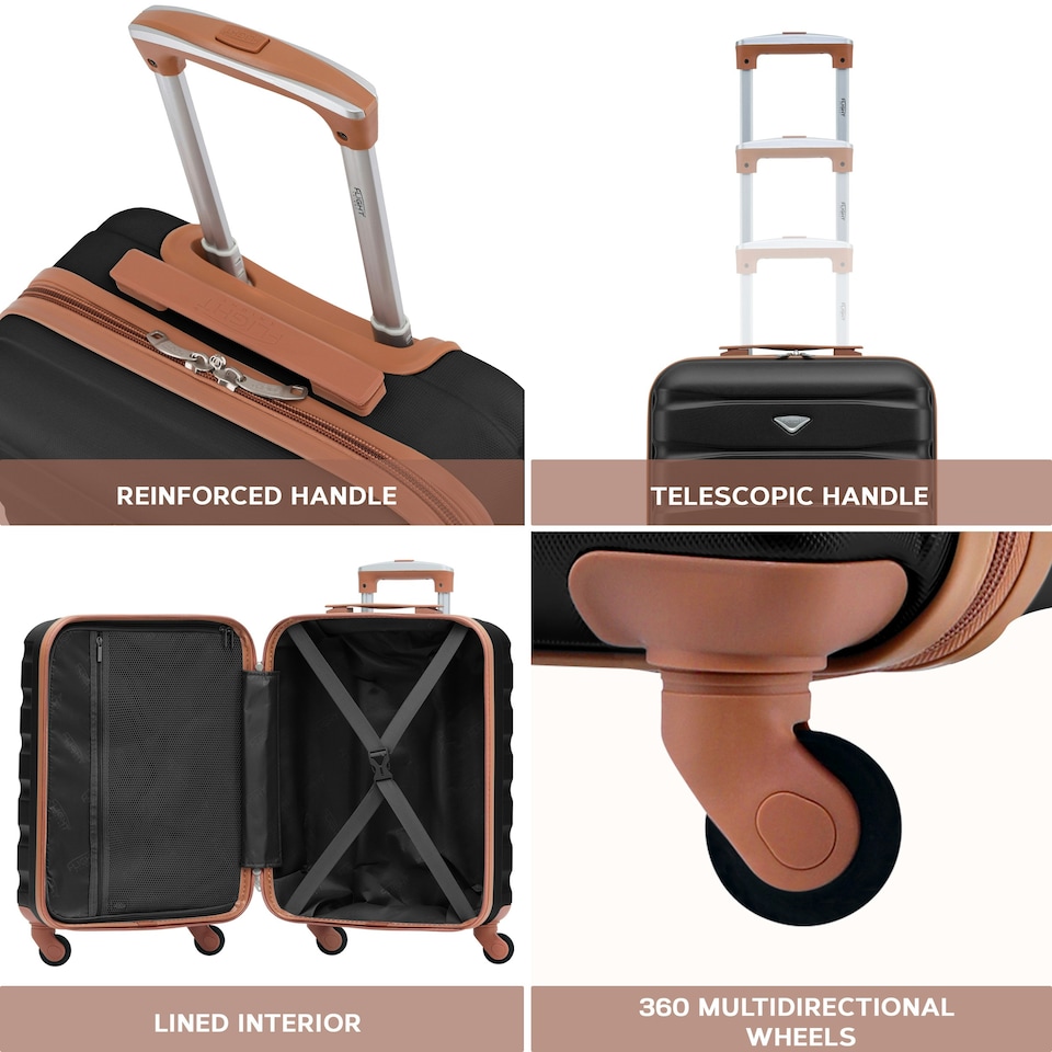 image 1 of Flight Knight Suitcase Set, Large Suitcase, Extra Large Suitcase, Cabin Suitcase 55x40x20cm - 60+ Airlines Approved - EasyJet, Jet2, Ryanair Priority Carry On | Black | Black/Tan | Large