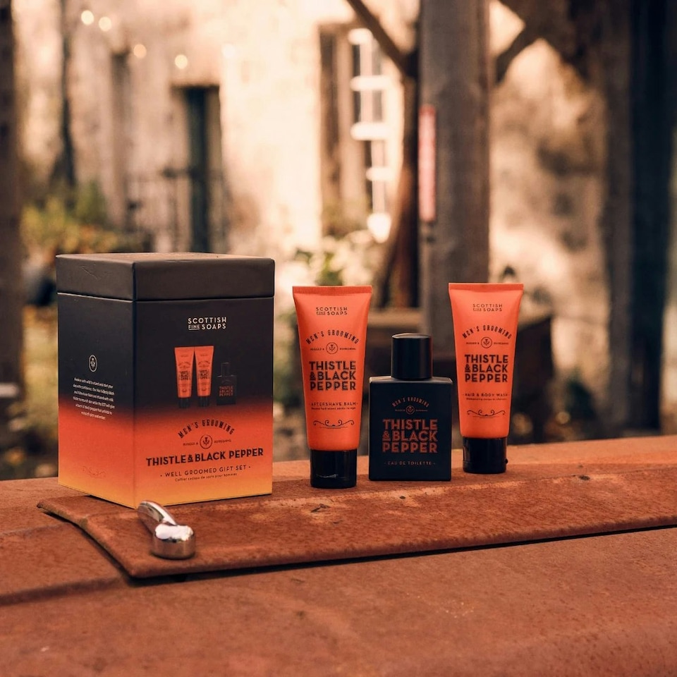 image 1 of Scottish Fine Soaps Men's Grooming Thistle & Black Pepper Well Groomed Gift Set