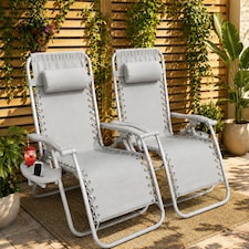 Set of 2 Zero Gravity Reclining Foldable Garden Chairs Sun Loungers